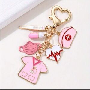 Nurse Themed Keychain with Pink Charms